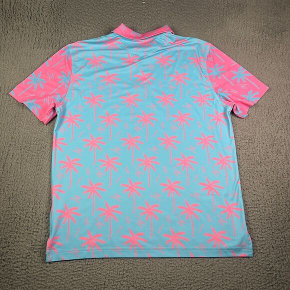 Chubbies Polo Shirt Mens M Pink Blue Palm Tree Hawaiian Golf Performance Stretch - Picture 4 of 6